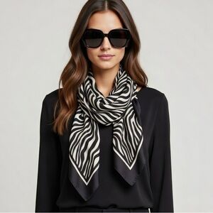 Vintage 1988 Avon Black Scarf with Zebra Print